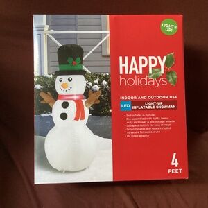 Christmas Happy Holidays Light-up Inflatable Snowman New 4 ft